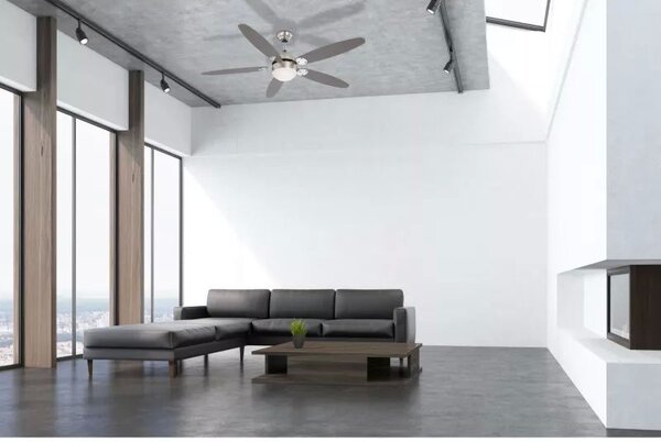 GLOBO 0308 AZURA stropní ventilátor s osvětlením na pětici E14 1320 mm s tahovým vypínačem nikl