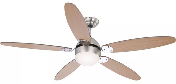 GLOBO 0308 AZURA stropní ventilátor s osvětlením na pětici E14 1320 mm s tahovým vypínačem nikl