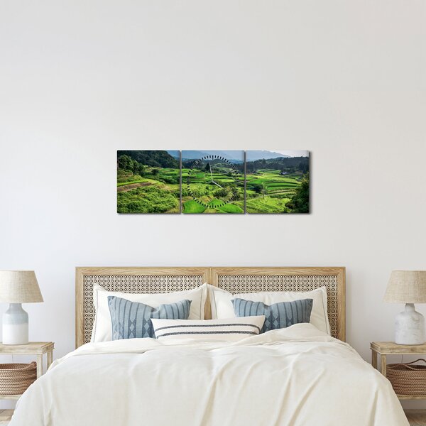 Obraz rýžových polí (s hodinami) (90x30 cm)