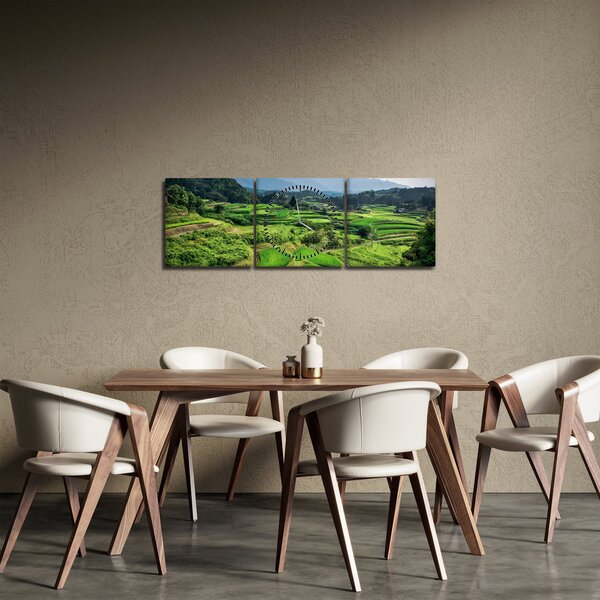 Obraz rýžových polí (s hodinami) (90x30 cm)