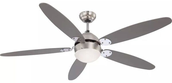 GLOBO 0308 AZURA stropní ventilátor s osvětlením na pětici E14 1320 mm s tahovým vypínačem nikl