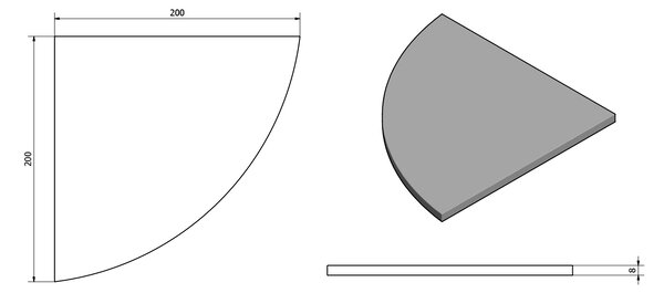 Sapho Sapho, Police rohová, čtvrtkruhová 200x200x8mm, čiré sklo, 23487