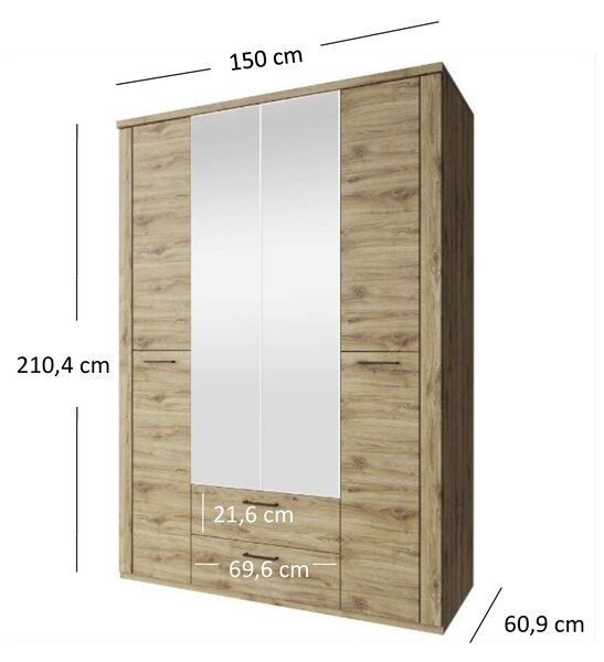 ARTEN (NANO Systems s.r.o.) Skříň se zrcadlem DOORSET-4D2S (Dub navarra)