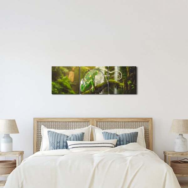 Obraz chameleona (s hodinami) (90x30 cm)
