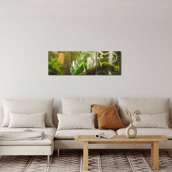 Obraz chameleona (s hodinami) (90x30 cm)