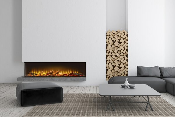 Acantha Aspire 125 rohový elektrický krb 130,4 cm, 3D LED plamen, 2 kW, erný, vestavný do mediální stny