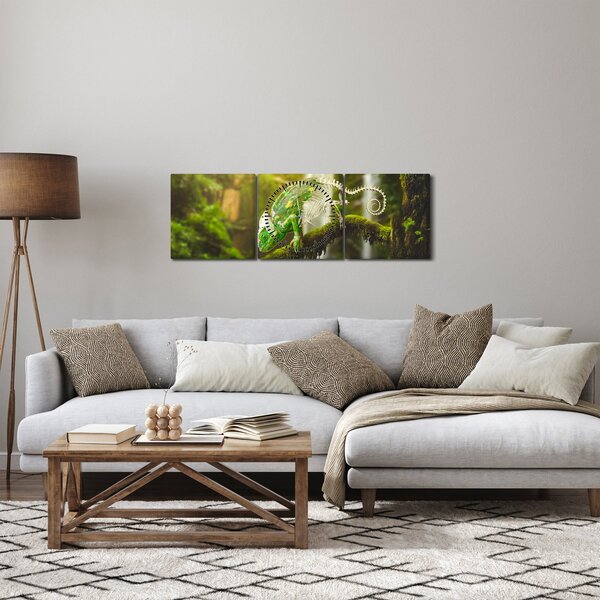 Obraz chameleona (s hodinami) (90x30 cm)