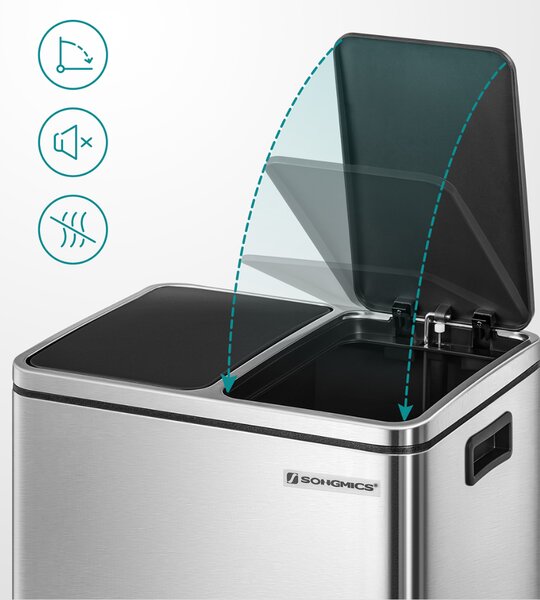 Koš na třídění odpadu SORT 30l (2×15l), stříbrná/černá SongmicsHome