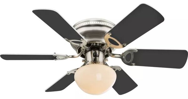 GLOBO 0307W UGO stropní ventilátor s osvětlením na patici E27 760 mm s tahovým vypínačem nikl