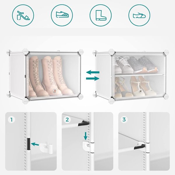 Organizér na boty KIMBERLY, 10 boxů, bílá/průhledná SongmicsHome