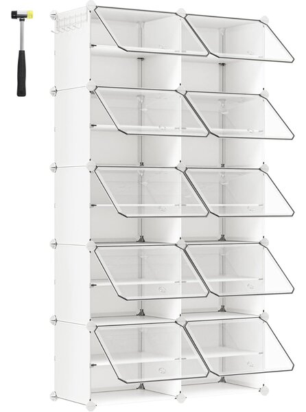 Organizér na boty KIMBERLY, 10 boxů, bílá/průhledná SongmicsHome