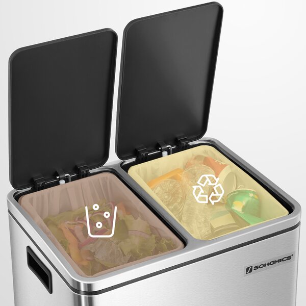 Koš na třídění odpadu SORT 30l (2×15l), stříbrná/černá SongmicsHome
