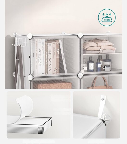 Organizér na boty KIMBERLY, 10 boxů, bílá/průhledná SongmicsHome