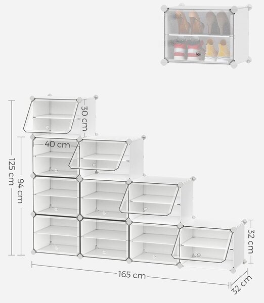 Organizér na boty KIMBERLY, 10 boxů, bílá/průhledná SongmicsHome