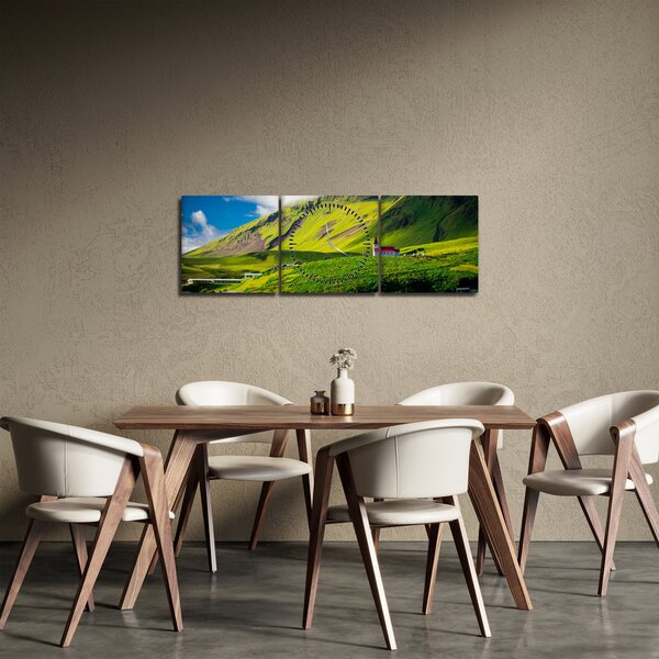 Obraz horské krajiny (s hodinami) (90x30 cm)