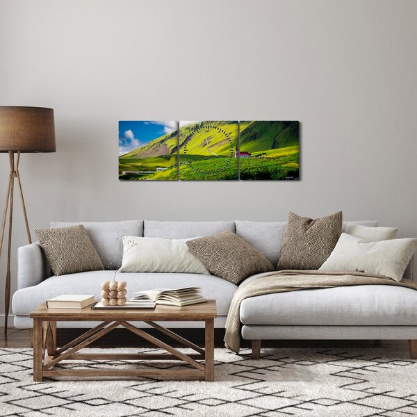 Obraz horské krajiny (s hodinami) (90x30 cm)