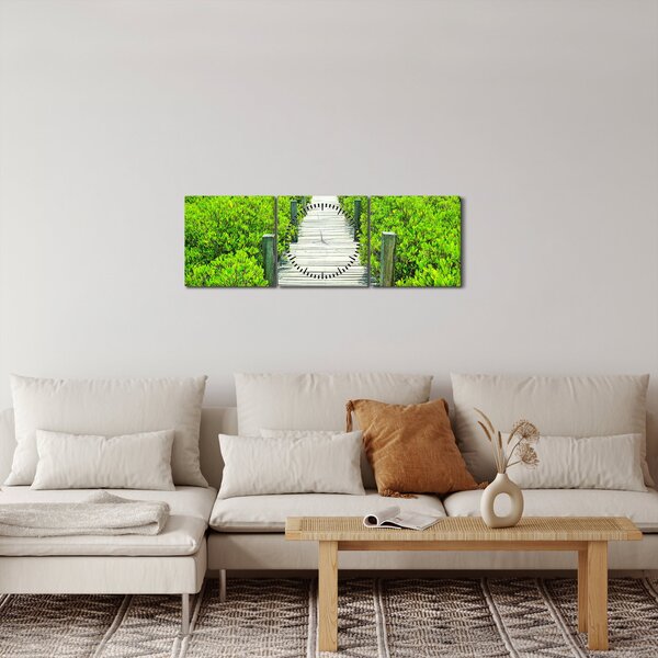 Obraz - dřevěný chodník (s hodinami) (90x30 cm)
