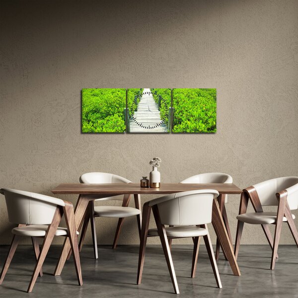Obraz - dřevěný chodník (s hodinami) (90x30 cm)