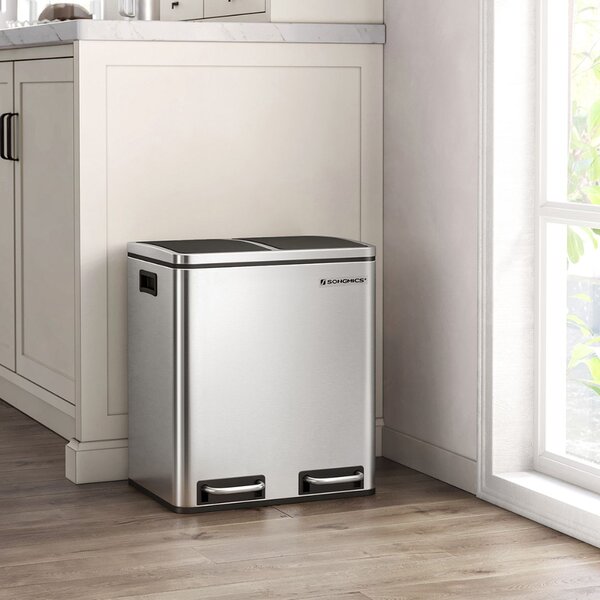 Koš na třídění odpadu SORT 30l (2×15l), stříbrná/černá SongmicsHome