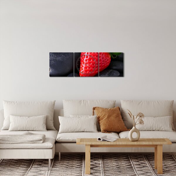 Obraz jahody (s hodinami) (90x30 cm)