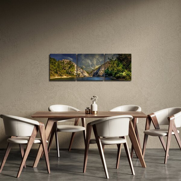Obraz krajiny s jezerem (s hodinami) (90x30 cm)