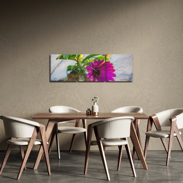 Obraz řezané květiny (s hodinami) (90x30 cm)