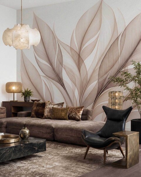 Fototapety Elegantní botanická kompozice s velkými stylizovanými listy, Tapety Unikátní, w09944 : uwalls.cz