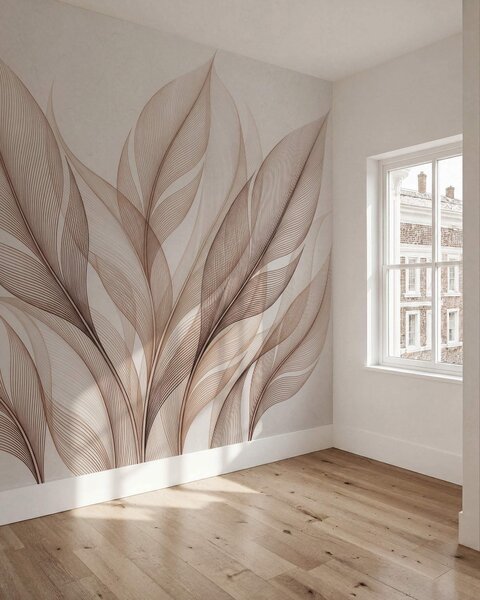 Fototapety Elegantní botanická kompozice s velkými stylizovanými listy, Tapety Unikátní, w09944 : uwalls.cz