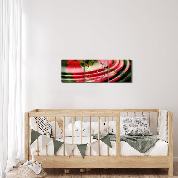 Abstraktní obraz - květy ve vlnách (s hodinami) (90x30 cm)