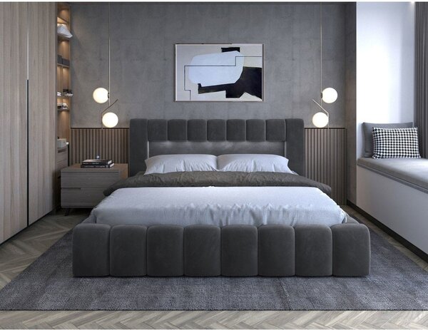 Šedá čalouněná dvoulůžková postel s úložným prostorem s roštem 140x200 cm Lamica – ELTAP
