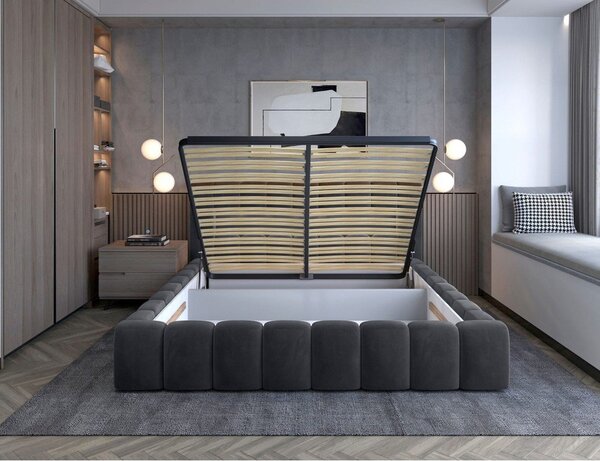 Šedá čalouněná dvoulůžková postel s úložným prostorem s roštem 140x200 cm Lamica – ELTAP