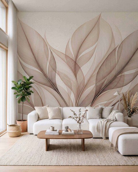 Fototapety Elegantní botanická kompozice s velkými stylizovanými listy, Tapety Unikátní, w09944 : uwalls.cz