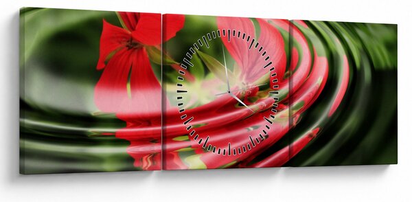 Abstraktní obraz - květy ve vlnách (s hodinami) (90x30 cm)