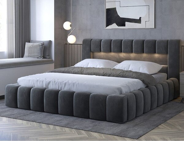 Šedá čalouněná dvoulůžková postel s úložným prostorem s roštem 140x200 cm Lamica – ELTAP
