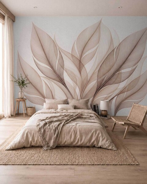 Fototapety Elegantní botanická kompozice s velkými stylizovanými listy, Tapety Unikátní, w09944 : uwalls.cz