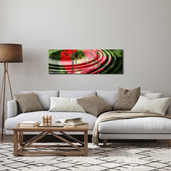 Abstraktní obraz - květy ve vlnách (s hodinami) (90x30 cm)
