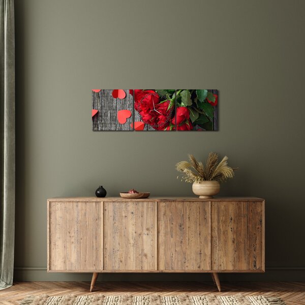 Obraz - kytice růží (s hodinami) (90x30 cm)