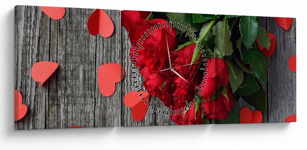 Obraz - kytice růží (s hodinami) (90x30 cm)