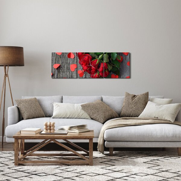 Obraz - kytice růží (s hodinami) (90x30 cm)