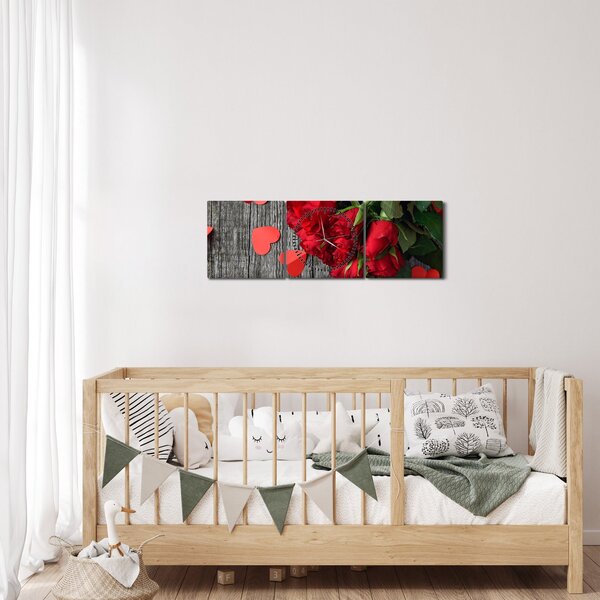 Obraz - kytice růží (s hodinami) (90x30 cm)