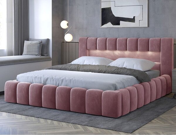 Růžová čalouněná dvoulůžková postel s úložným prostorem s roštem 180x200 cm Lamica – ELTAP