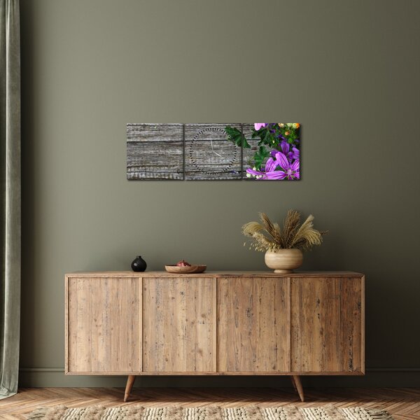 Obraz - luční květiny (s hodinami) (90x30 cm)