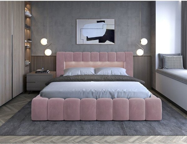 Růžová čalouněná dvoulůžková postel s úložným prostorem s roštem 180x200 cm Lamica – ELTAP