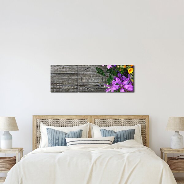 Obraz - luční květiny (s hodinami) (90x30 cm)