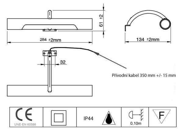 Aqualine Aqualine, ANDREA LED nástěnné svítidlo 5W,, 284mm, 230V, chrom, E26716CI