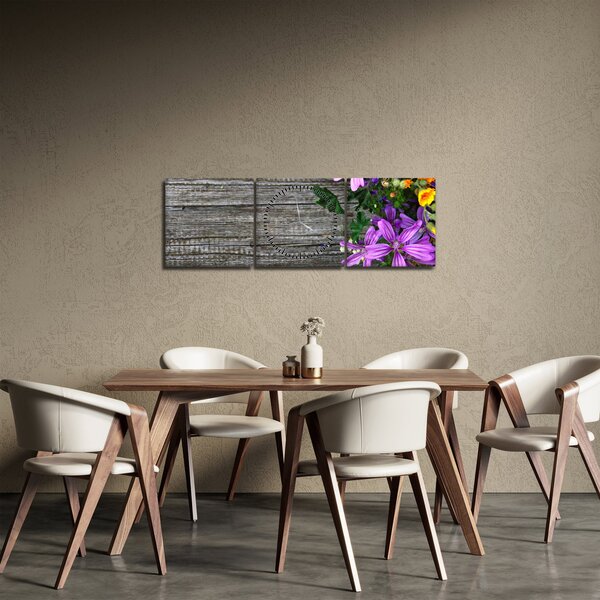 Obraz - luční květiny (s hodinami) (90x30 cm)