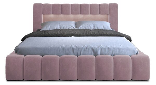 Růžová čalouněná dvoulůžková postel s úložným prostorem s roštem 180x200 cm Lamica – ELTAP