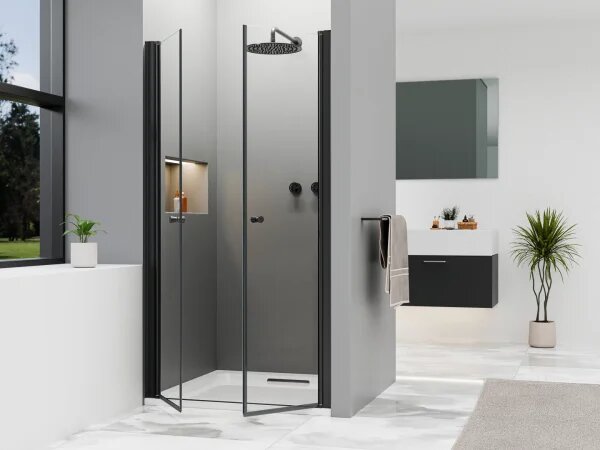 BETA Black 60 Čiré Sprchové dveře do niky dvoukřídlé černé