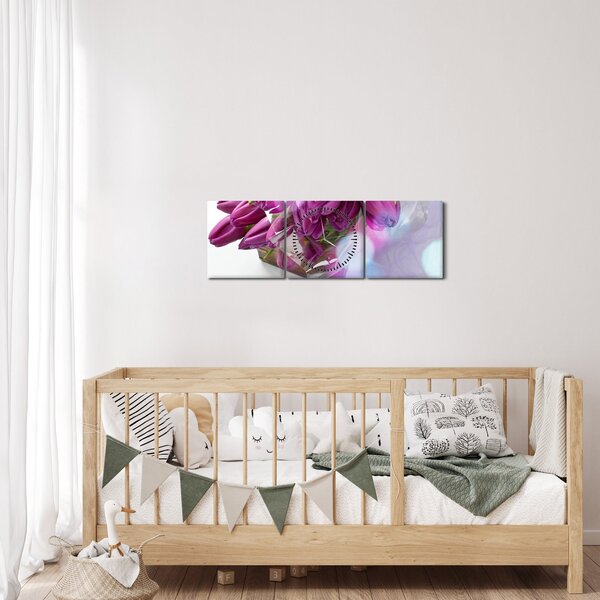 Obraz - kytice tulipánů (s hodinami) (90x30 cm)