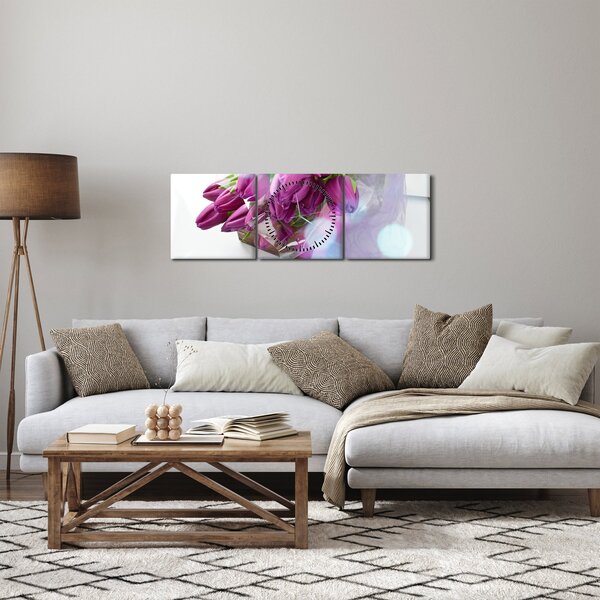 Obraz - kytice tulipánů (s hodinami) (90x30 cm)
